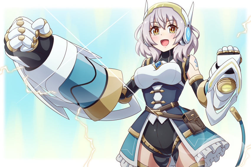 1girl, breasts, croce_(princess_connect!), grey_hair, headband, joints, looking_ahead, mechanical_antennae