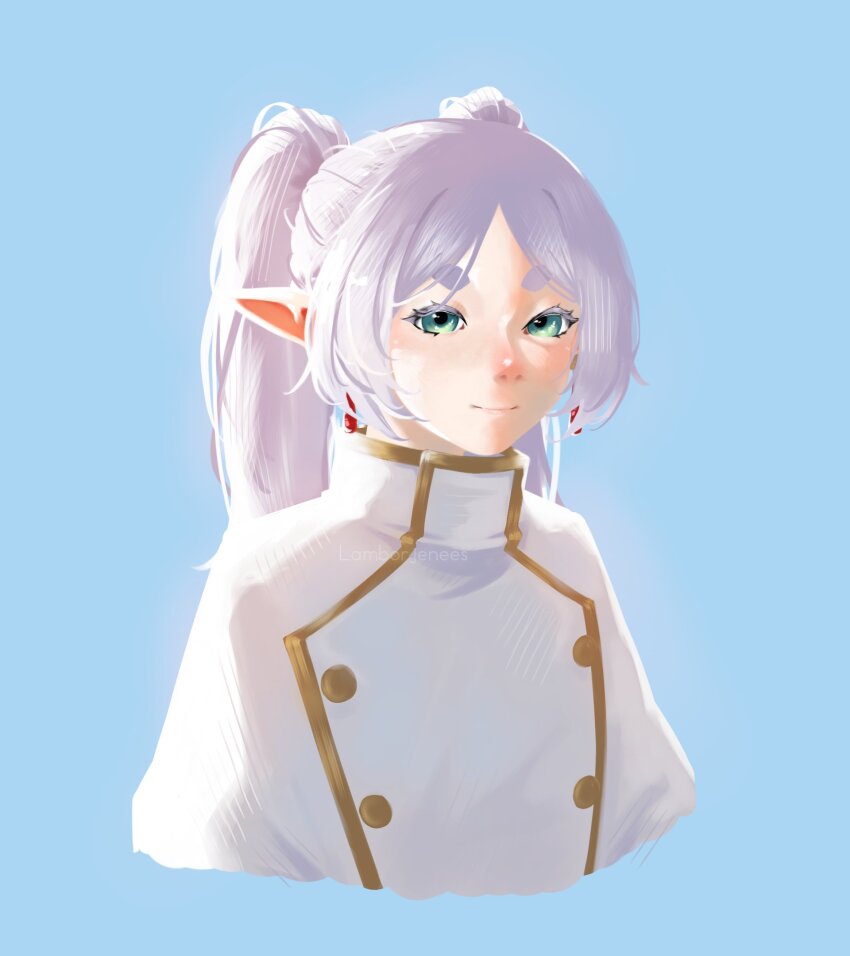 1girl, alternate_costume, artist_name, blue_background, closed_mouth, colored_eyelashes, commentary, cropped_torso