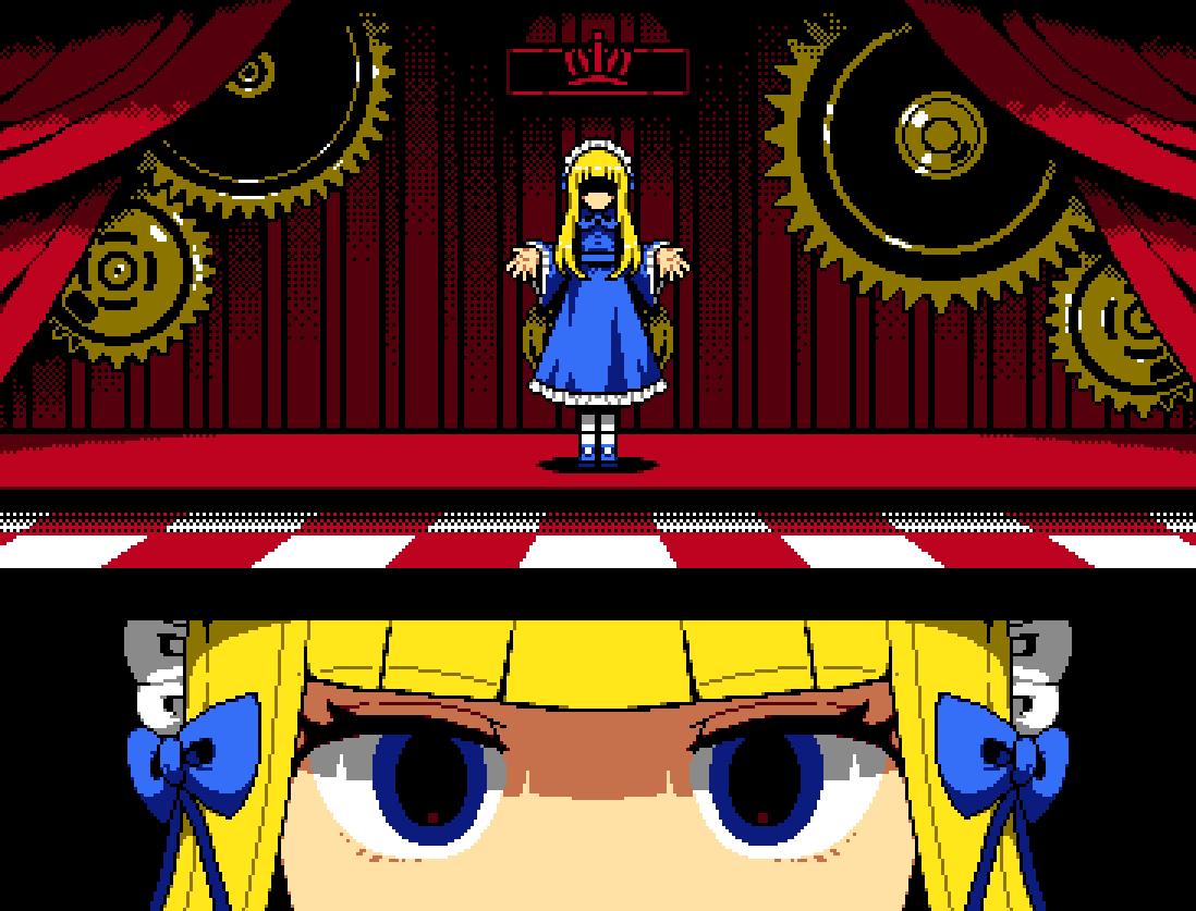 1girl, asdf1211950, black_souls, black_souls_2, blonde_hair, blue_bow, blue_dress, blue_eyes