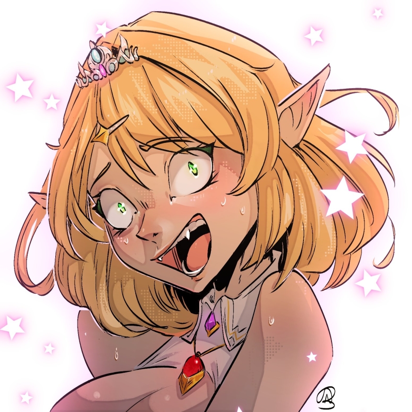 1girl, blonde_hair, elara_(vtuber), elara_(vtuber_old_model), elf, green_eyes, highres, indie_virtual_youtuber