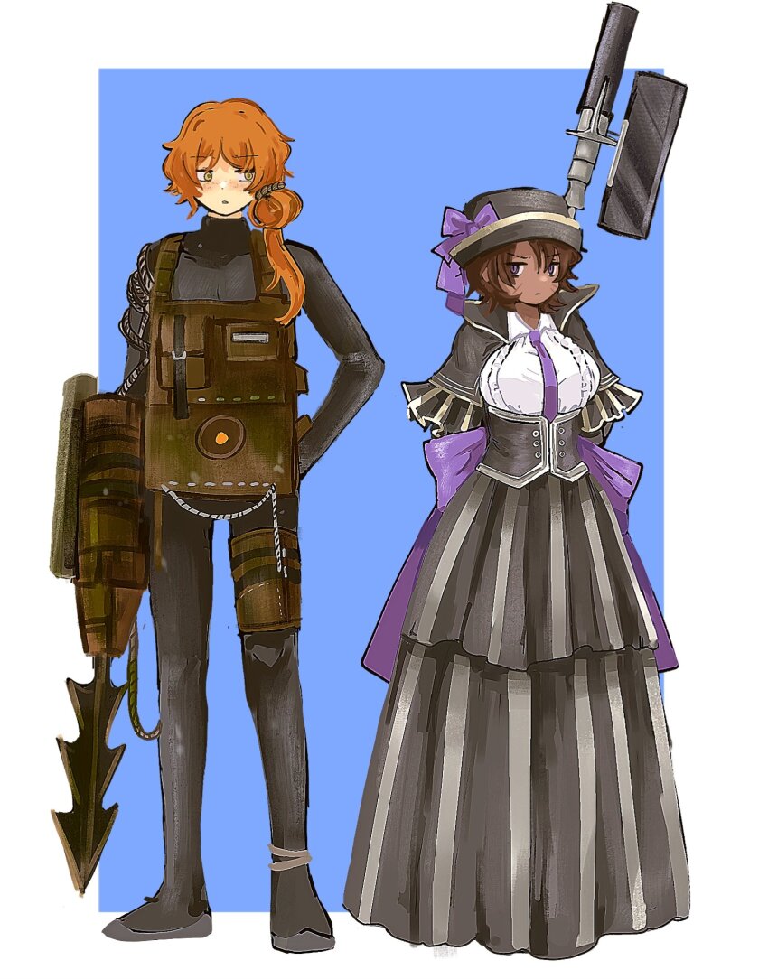 1boy, 1girl, black_bodysuit, black_coat, black_dress, bodysuit, breasts, brown_hair