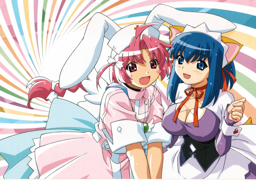 00s, animal_ears, rabbit_ears, highres, kokubunji_koyori, magical_maid_koyori, maid, nakahara_komugi, nurse, nurse_witch_komugi-chan, raccoon_ears