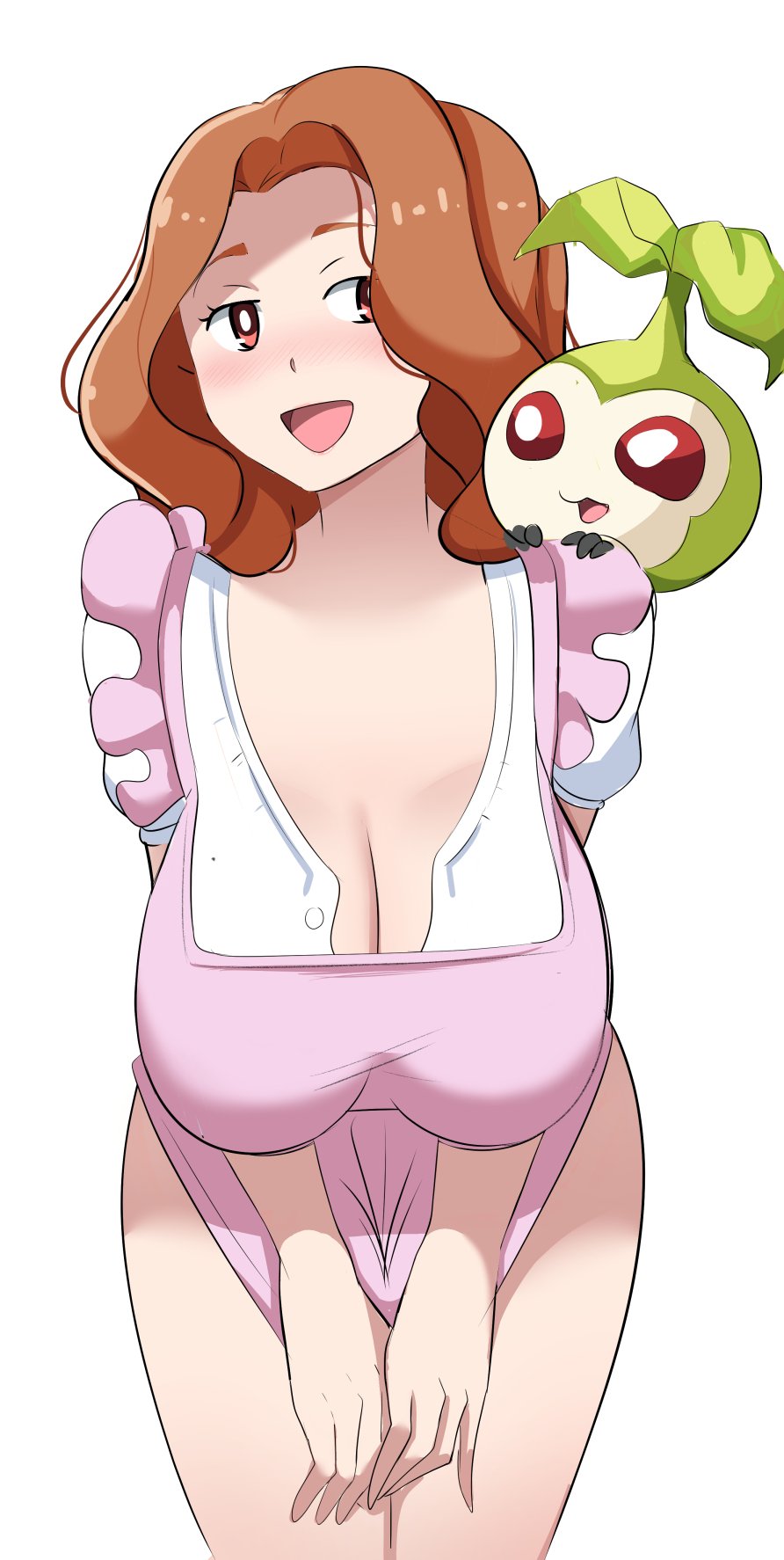 2girls, aged_up, bottomless, breasts, brown_eyes, brown_hair, commentary, digimon