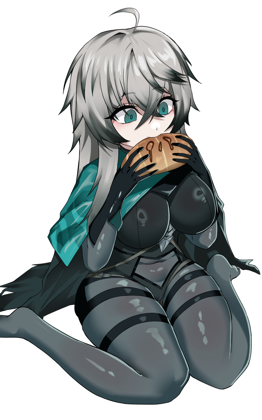 1girl, absurdres, ahoge, black_survival, bodysuit, breasts, eternal_return:_black_survival, food