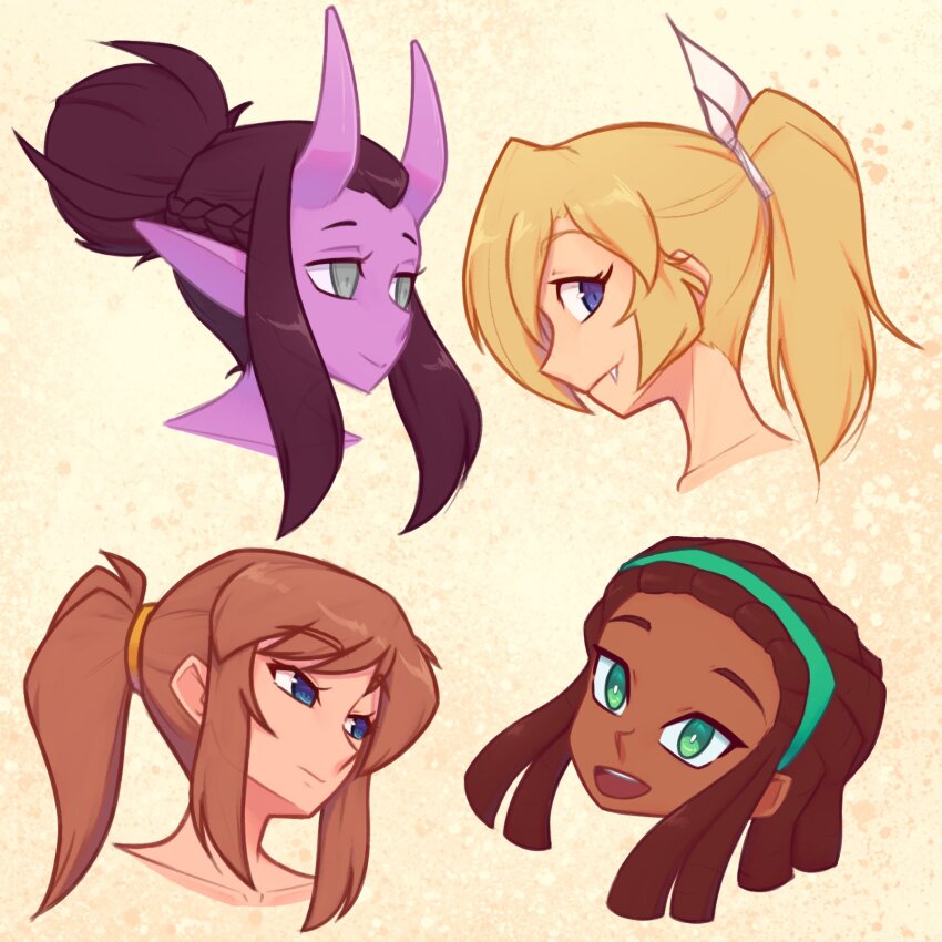 4girls, a_hat_in_time, aged_up, blonde_hair, blue_eyes, brown_hair, closed_mouth, collarbone