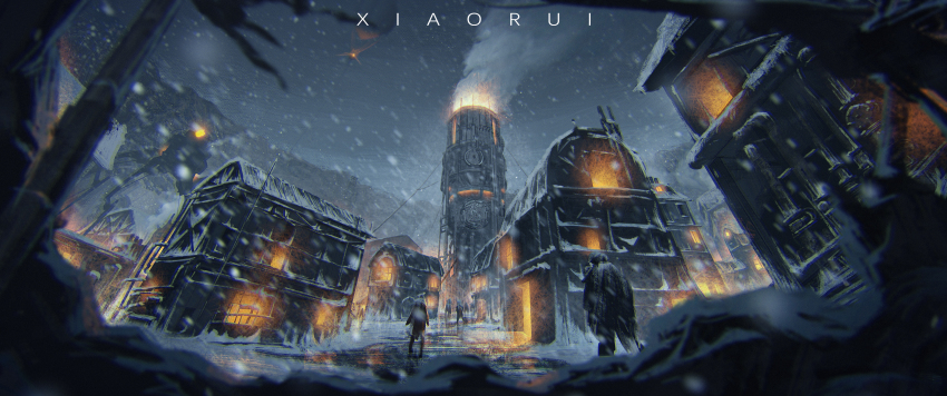 absurdres, aircraft, artist_name, beacon, building, commentary, english_commentary, frostpunk