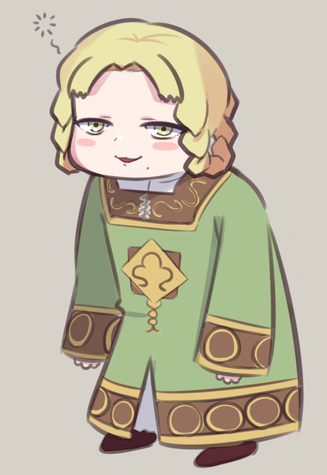 1girl, blonde_hair, blush_stickers, braid, braided_hair_rings, elden_ring, full_body, grey_background