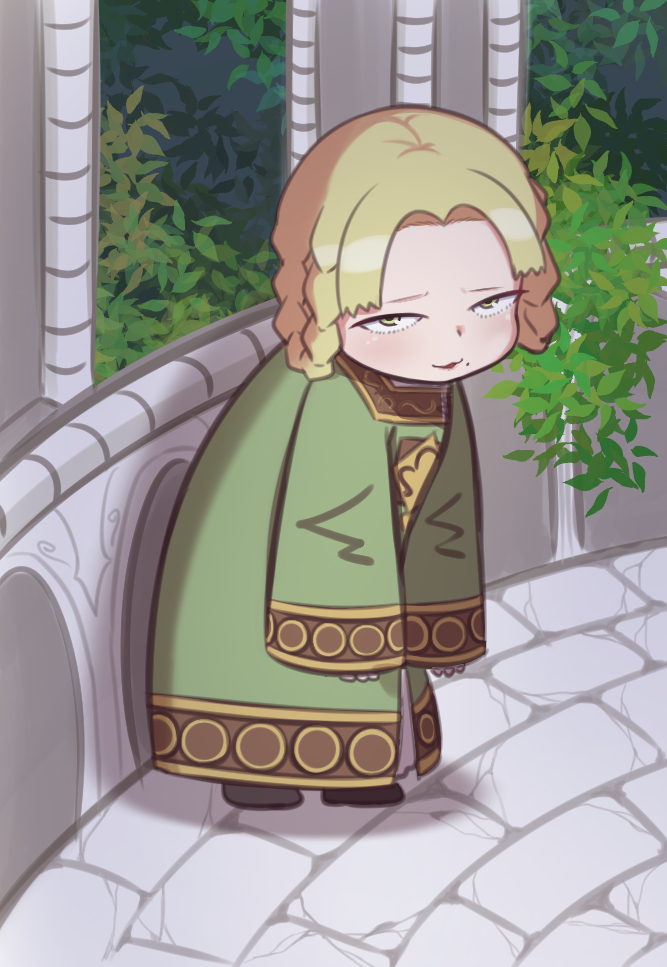 1girl, blonde_hair, braid, braided_hair_rings, elden_ring, full_body, green_eyes, hair_rings