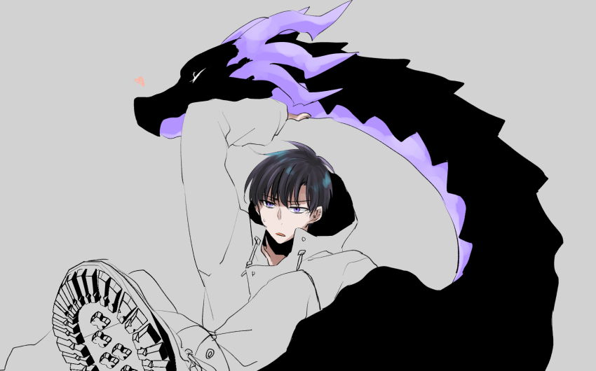 1boy, 8mo10, black_hair, boots, dragon, hair_between_eyes, heart, highres
