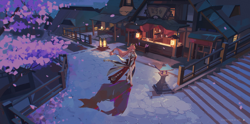 1girl, absurdres, animal_ears, artist_name, bare_shoulders, book, breasts, building