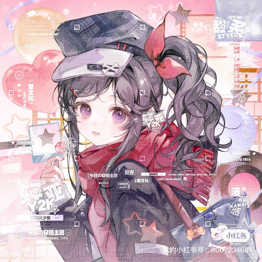 1girl, absurdres, bag, balloon, belt, black_belt, black_hair, black_hat