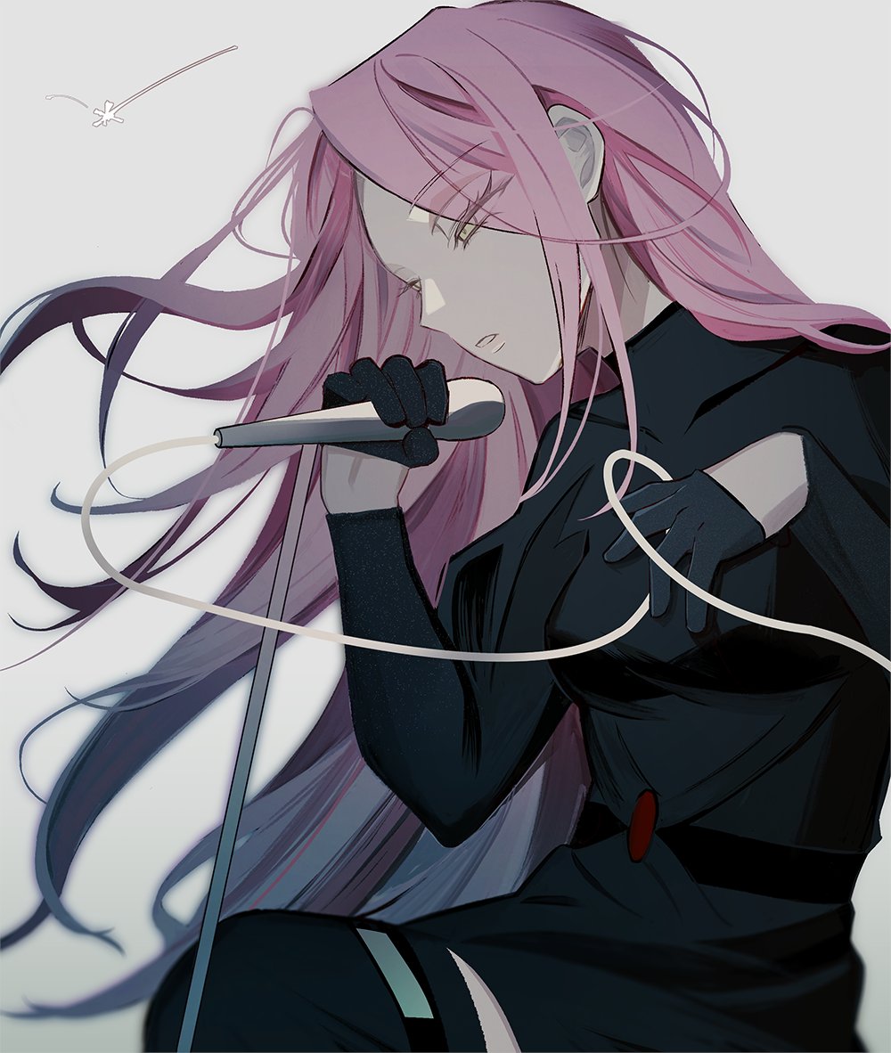 1girl, alien_stage, alternate_costume, black_dress, black_gloves, blue_hair, commentary, dress