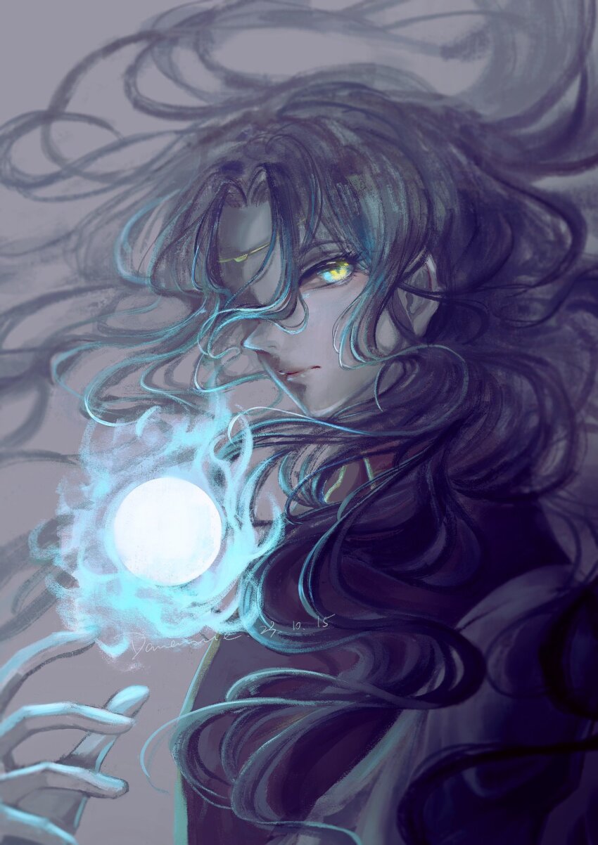 1other, androgynous, artist_name, black_hair, circlet, commentary, danannie, dated