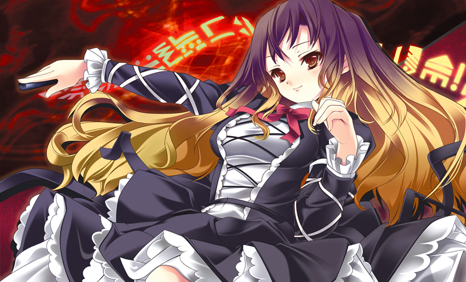 1girl, blonde_hair, brown_eyes, dress, frilled_dress, frills, gradient_hair, hijiri_byakuren