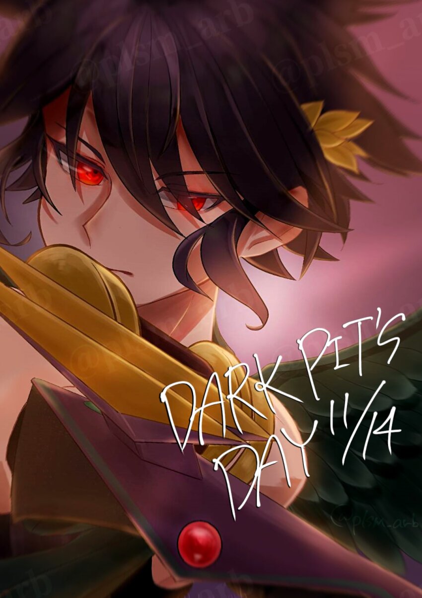 1boy, araba, black_wings, closed_mouth, dark_angel, dark_pit, dark_pit_staff_(kid_icarus), dated