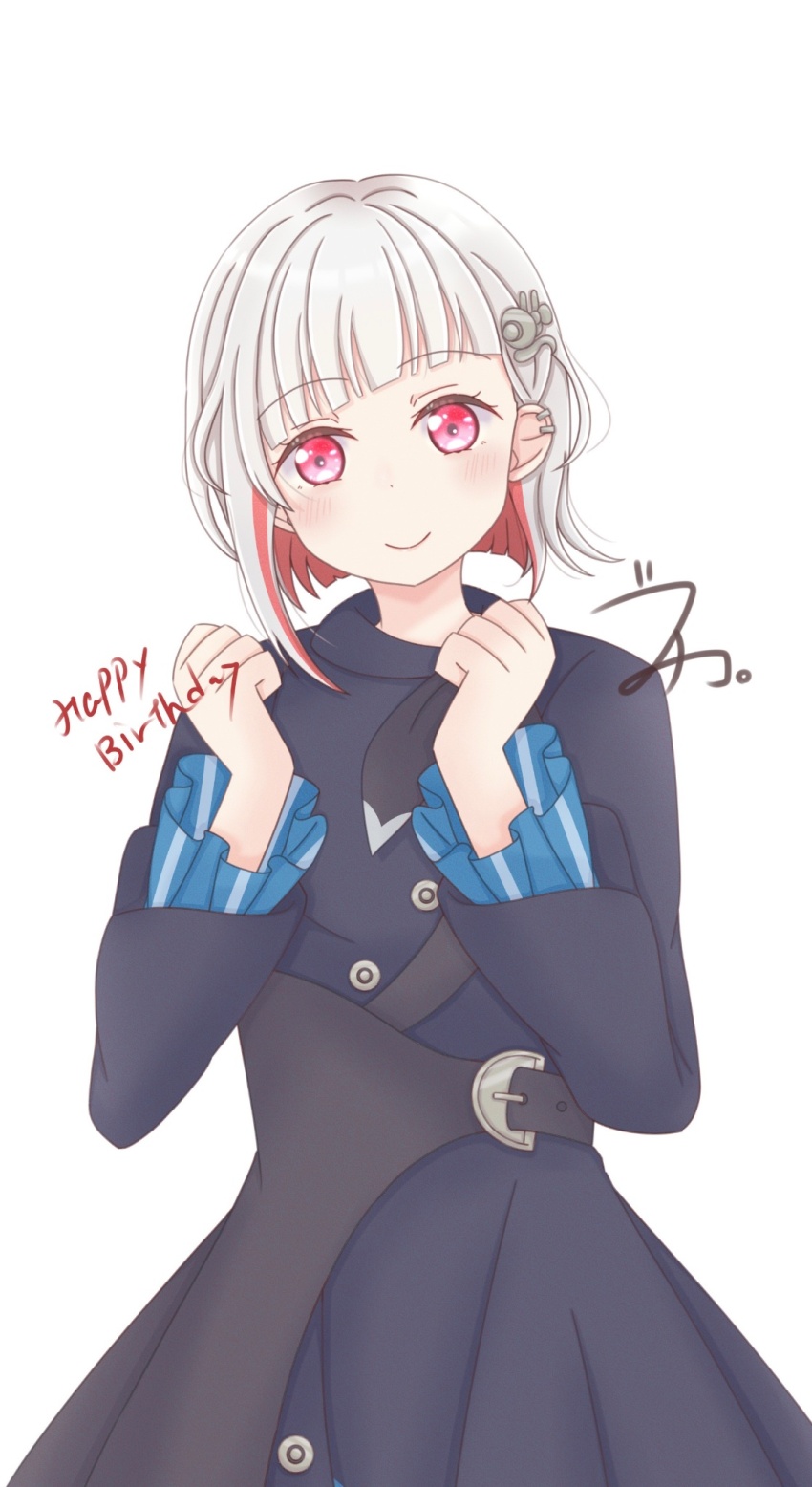 1girl, black_coat, blush, bob_cut, buchiko_(shakishaki25726), closed_mouth, coat, colored_inner_hair