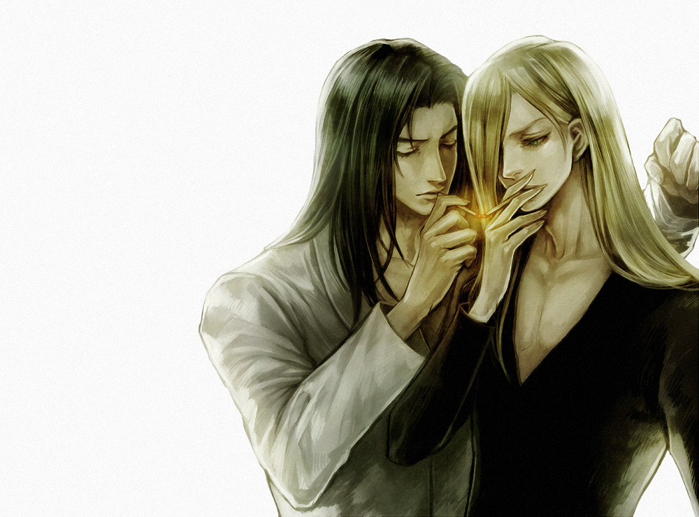 2boys, dr_takamatsu, long_hair, multiple_boys, papuwa, service_(papuwa), smoking, tetra_takamine