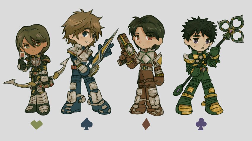 4boys, absurdres, aikawa_hajime, armor, belt, black_hair, blay_buckle, blue_eyes