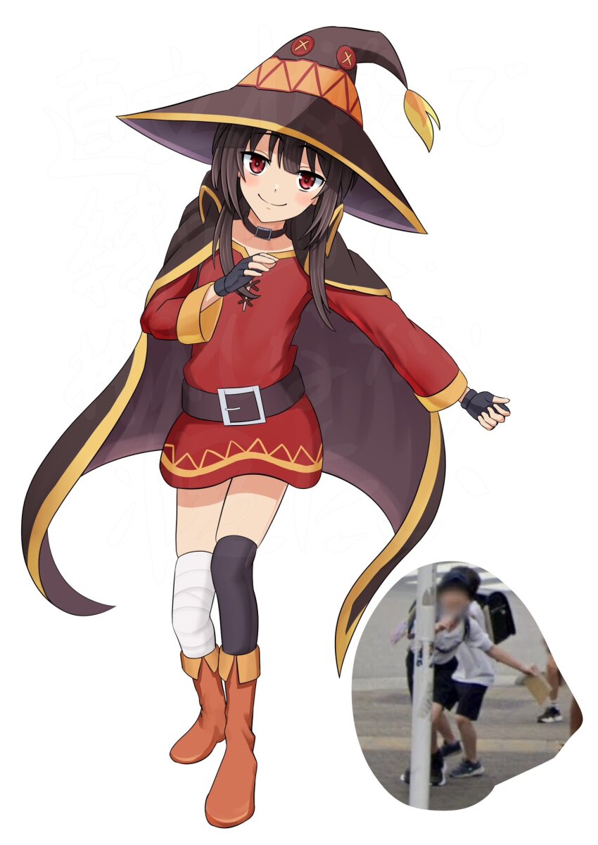 1girl, asymmetrical_legwear, bandaged_leg, bandages, belt, belt_collar, black_cape, black_gloves