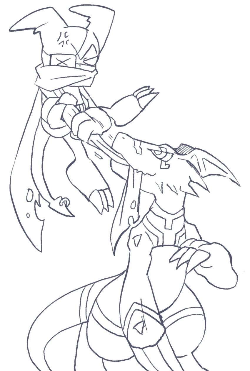 claws, digimon, digimon_(creature), guilmon, guilmon_x-antibody, highres, impmon, impmon_x-antibody