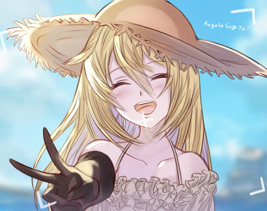 1girl, arutoria_(187497382), blonde_hair, closed_eyes, commission, commissioner_upload, dress, hat