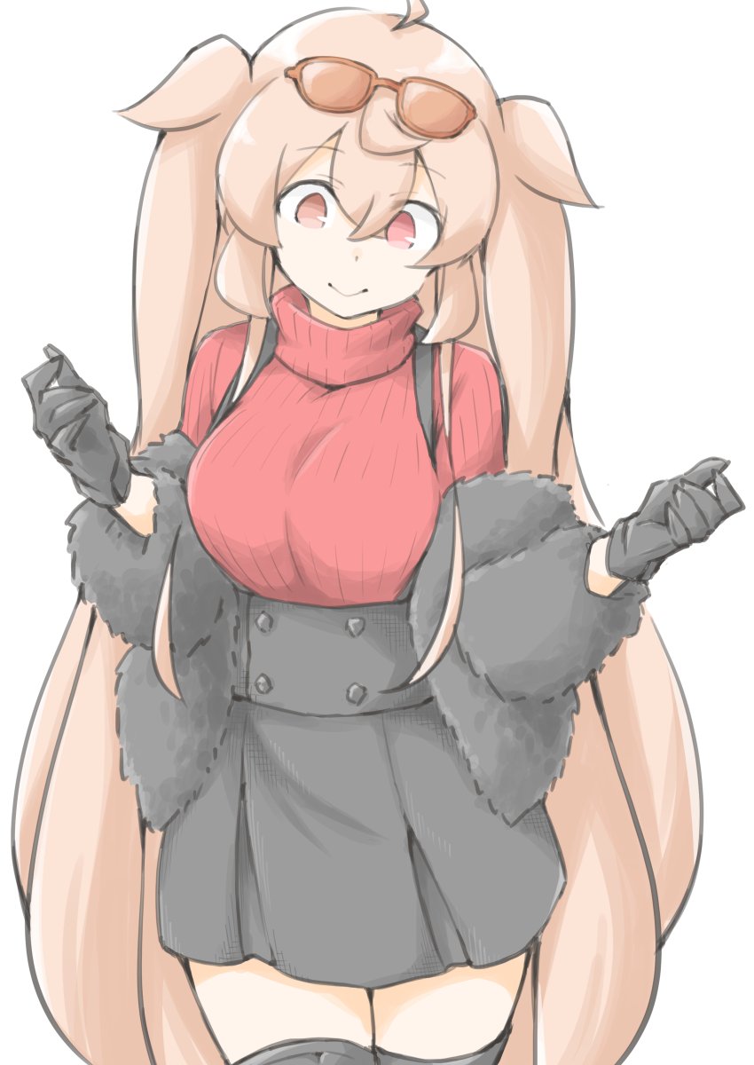 1girl, akara_kai, black_gloves, black_jacket, black_skirt, black_thighhighs, cosplay, cowboy_shot