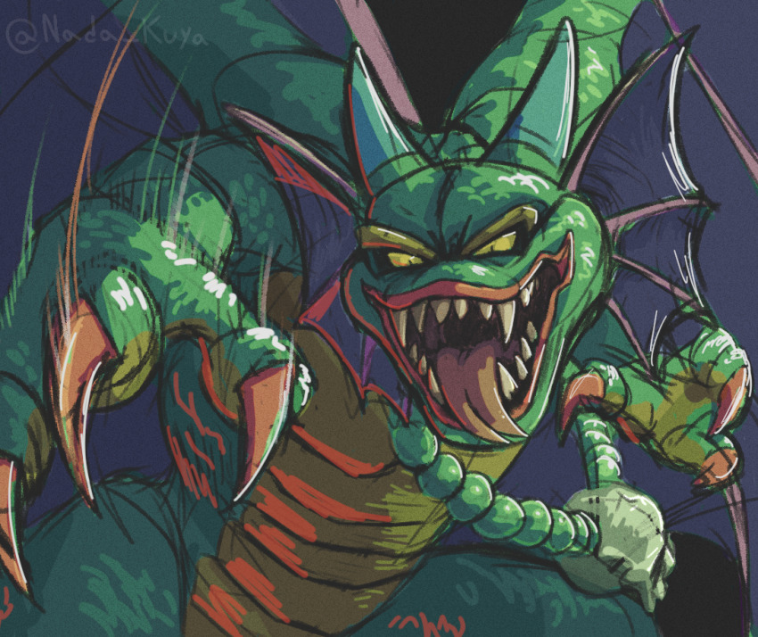 1boy, black_background, claws, colored_sclera, commentary, dragon_quest, dragon_quest_builders_2, dragon_quest_ii