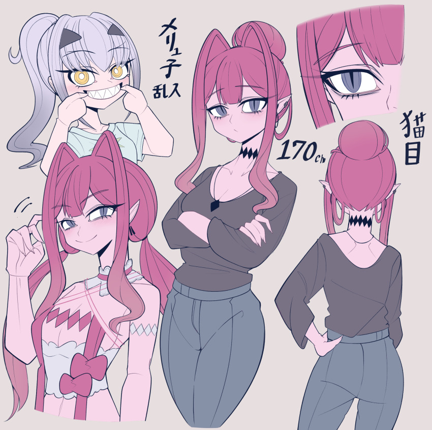 2girls, back, baobhan_sith_(fate), baobhan_sith_(swimsuit_pretender)_(first_ascension)_(fate), bare_shoulders, black_shirt, blush, breasts