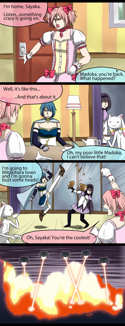 3girls, akemi_homura, akemi_homura_(magical_girl), cherrose, chihiro_(cherrose), crossover, english_text, fusion, harry_mason, heather_mason, highres, james_sunderland, kaname_madoka, kaname_madoka_(magical_girl), konami, kyubey, magical_girl, mahou_shoujo_madoka_magica, mahou_shoujo_madoka_magica_(anime), miki_sayaka, miki_sayaka_(magical_girl), multiple_girls, pantyhose, parody, silent_hill, silent_hill_(series)