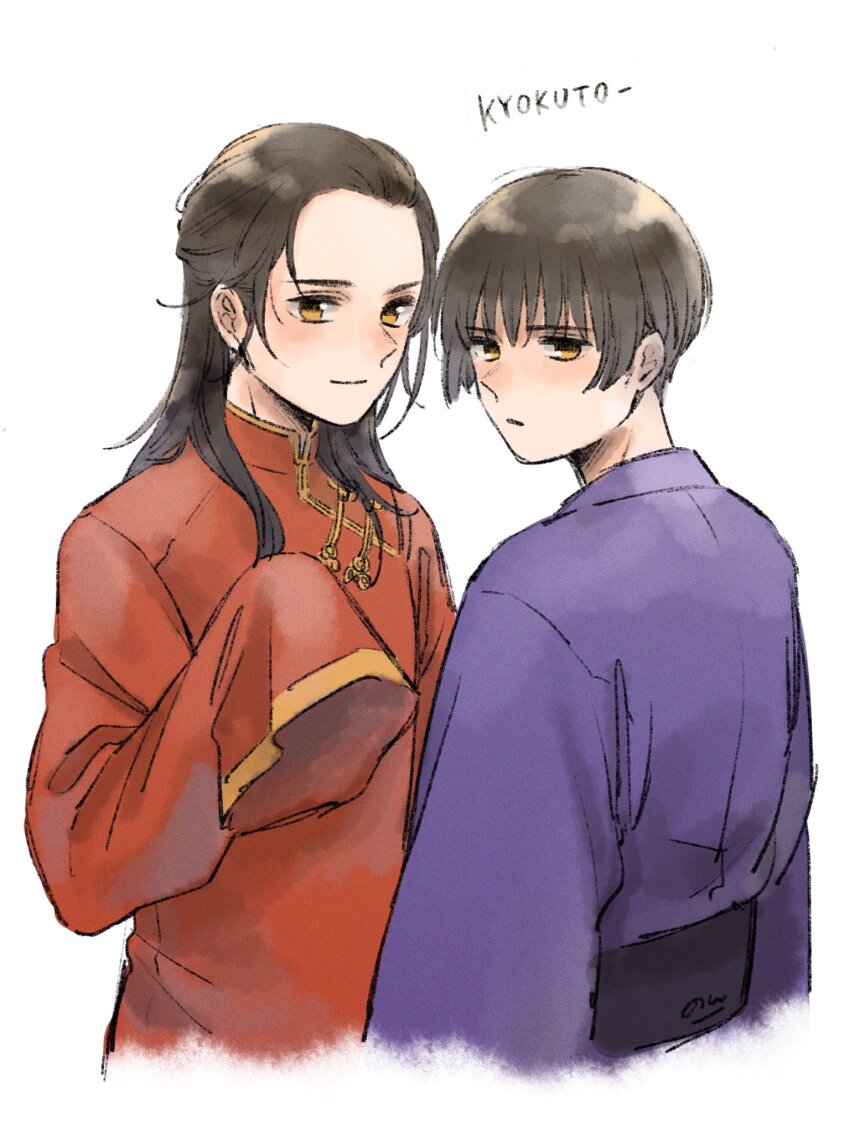 2boys, axis_powers_hetalia, belt, black_belt, black_hair, brown_eyes, changpao, china_(hetalia)