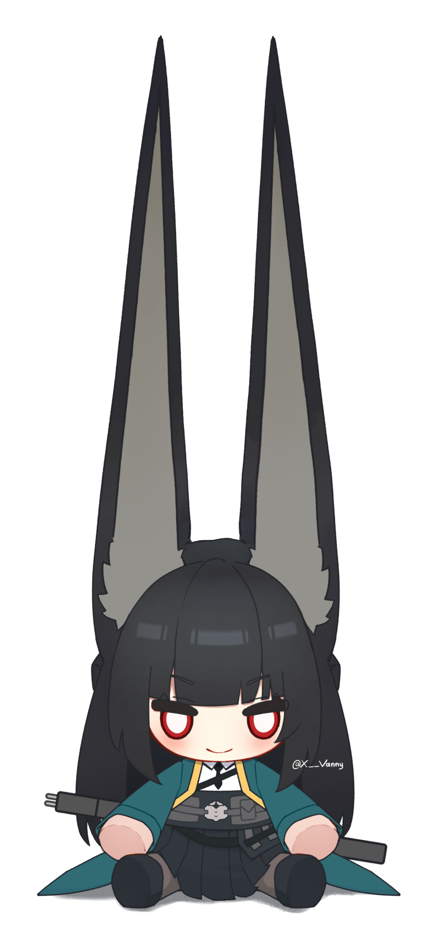 1girl, absurdres, animal_ear_fluff, animal_ears, artist_name, comically_large_ears, black_hair, black_pantyhose