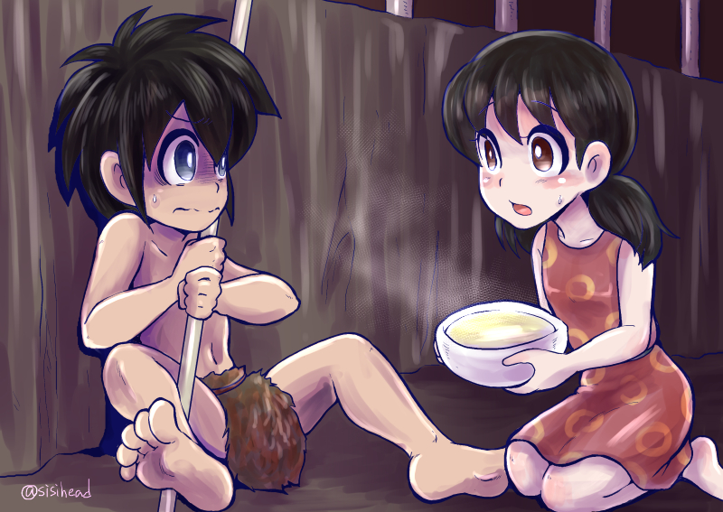 artist_request, barefoot, bowl, child, doraemon, doraemon:_nobita_no_nihon_tanjou, dress, feet