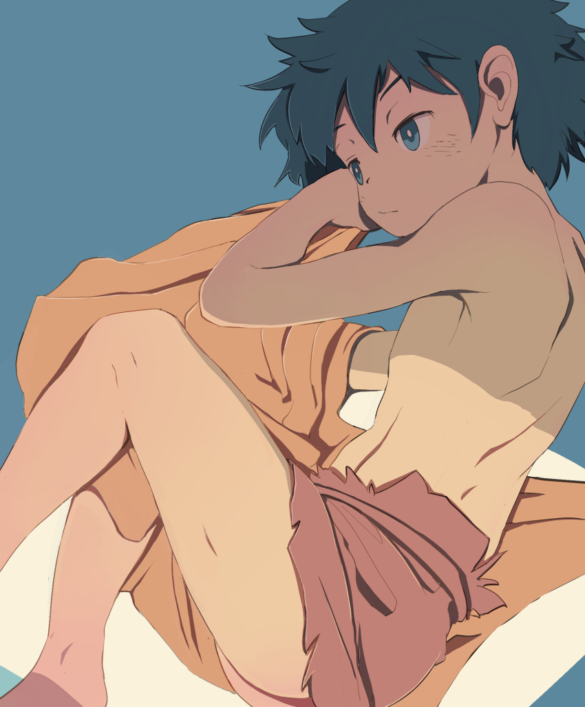 artist_request, bare_legs, barefoot, black_hair, child, doraemon, doraemon:_nobita_no_nihon_tanjou, feet, highres, kukuru_(doraemon), legs, loincloth, male_focus, messy_hair, shota, topless_female, topless_male, wild_boy