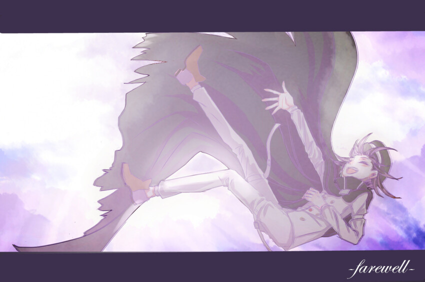 1boy, ^_^, arm_belt, belt, belt_buckle, black_cloak, black_footwear, black_hat