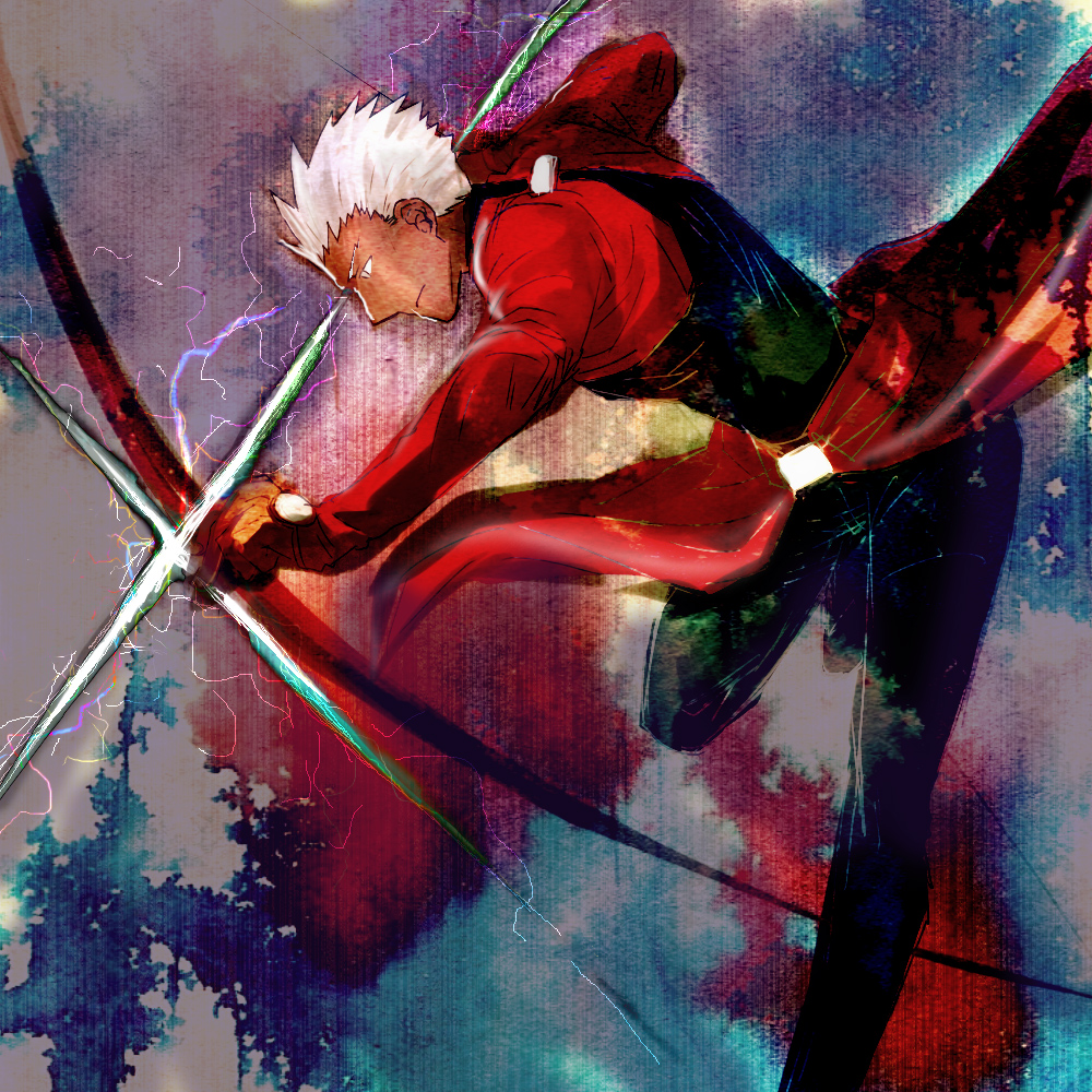 1boy, archer_(fate), bow_(weapon), dark_skin, dark-skinned_male, fate/stay_night, fate_(series), grey_eyes
