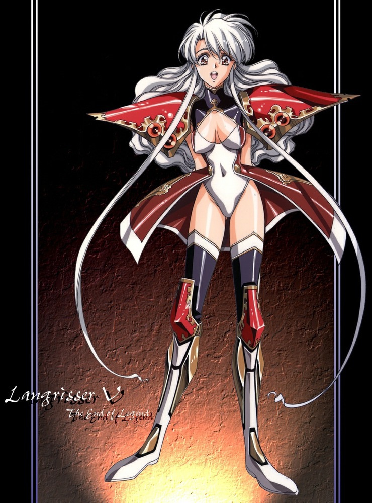 1girl, :o, armor, black_thighhighs, boots, breasts, brown_eyes, claret_(langrisser)