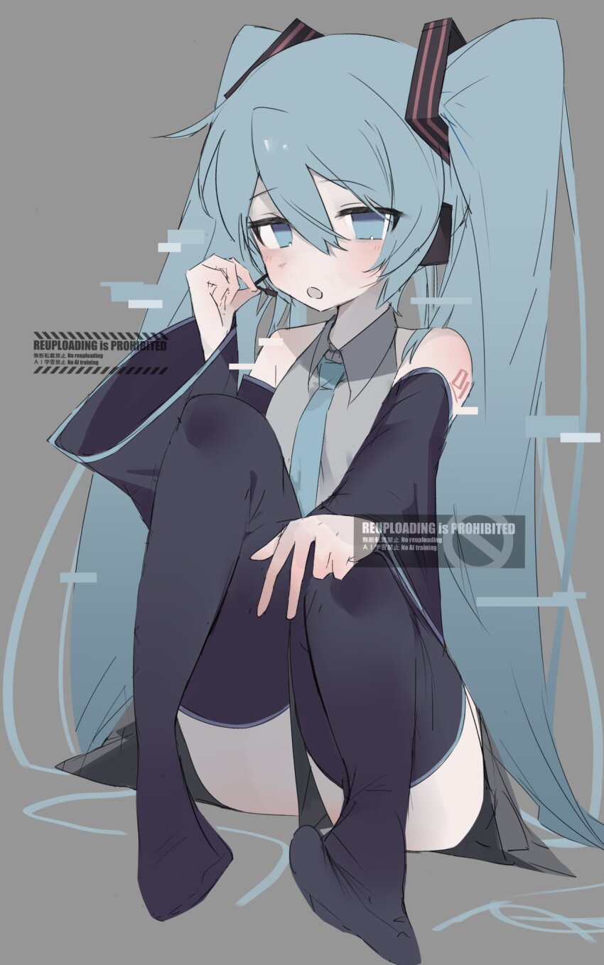 14u0, 1girl, aqua_eyes, aqua_hair, aqua_necktie, aqua_trim, black_footwear, black_skirt