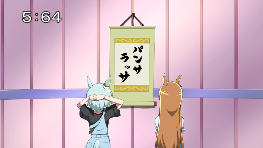 2girls, arms_behind_back, black_shirt, brown_hair, casual, clothing_cutout, derivative_work, ear_covers