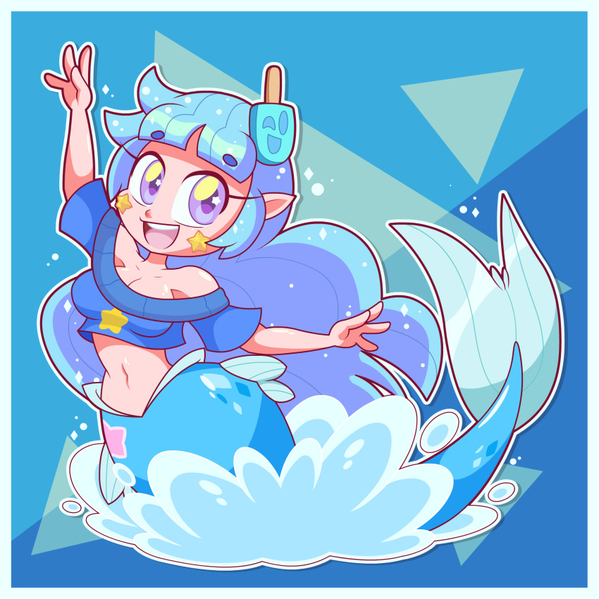 1girl, bare_shoulders, blue_background, blue_hair, blue_sweater, breasts, cleavage, collarbone