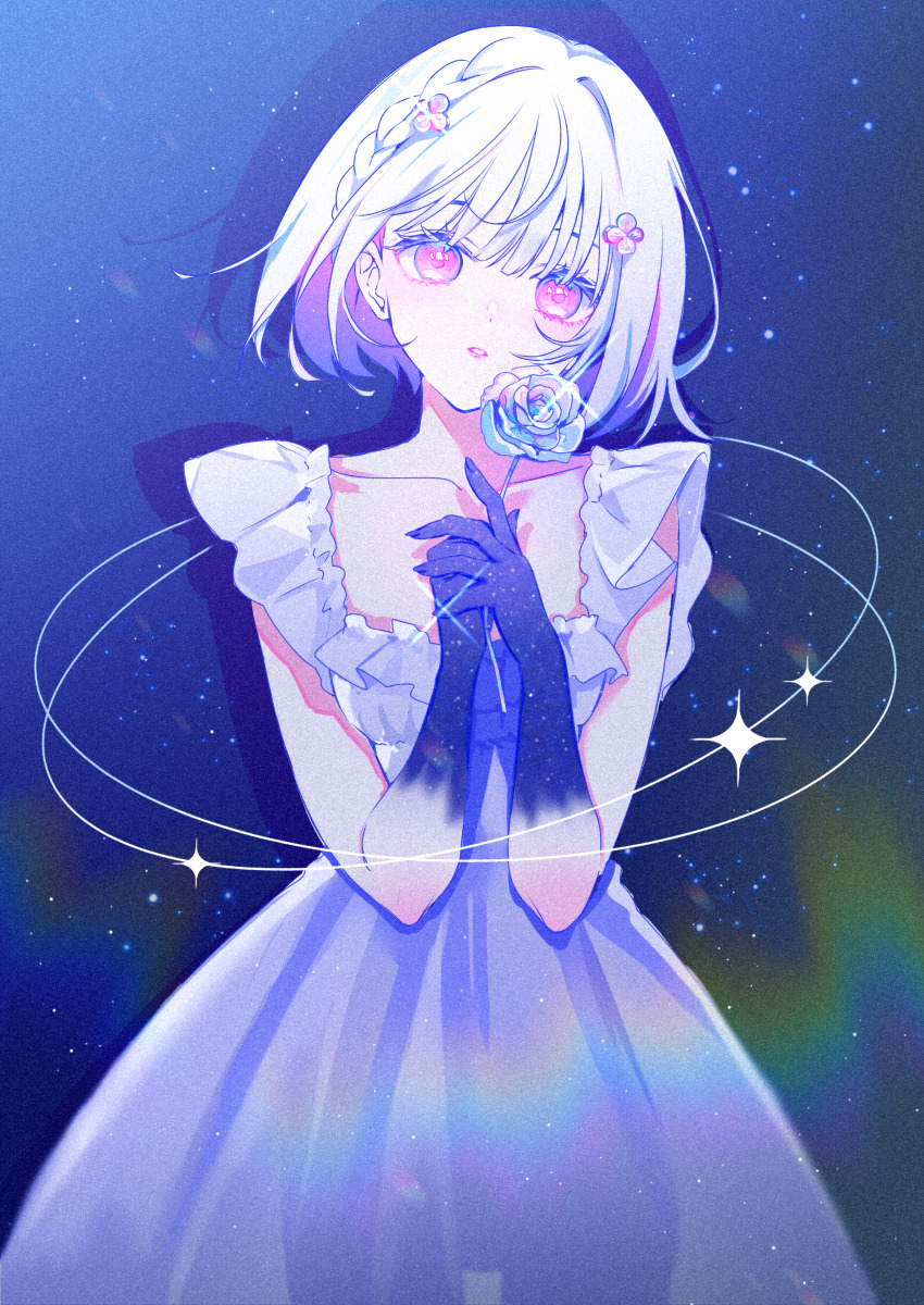 1girl, absurdres, bare_shoulders, blue_background, braid, collarbone, colored_inner_hair, commentary