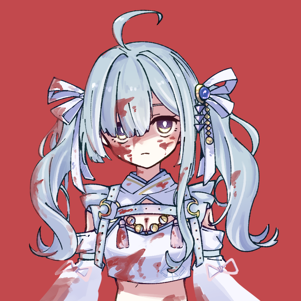 1girl, ahoge, amaui, amaui_(2nd_costume), blood, blood_on_clothes, blood_on_face, blue_hair