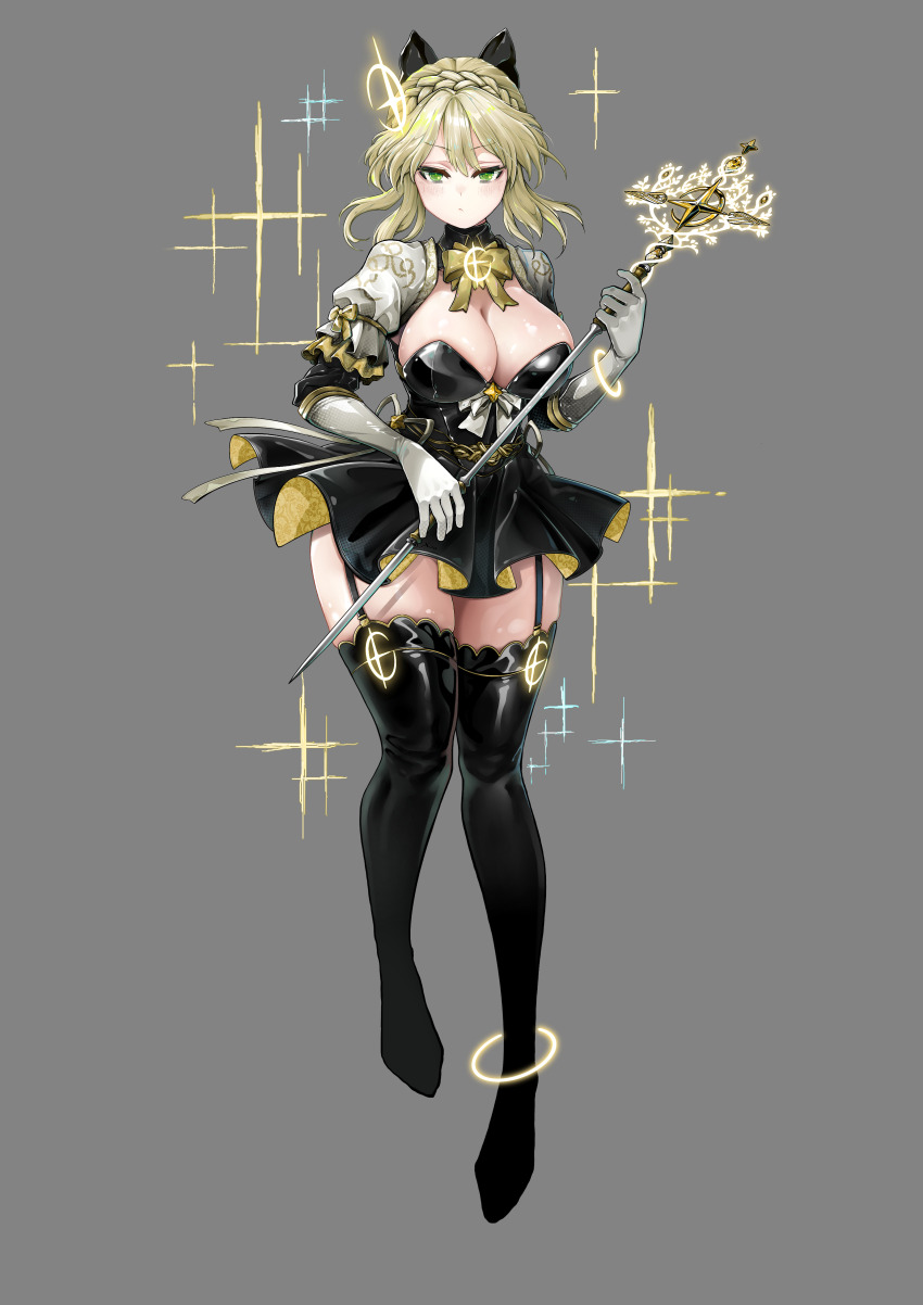 1girl, absurdres, alternate_costume, animal_ears, black_dress, black_thighhighs, blush, bow