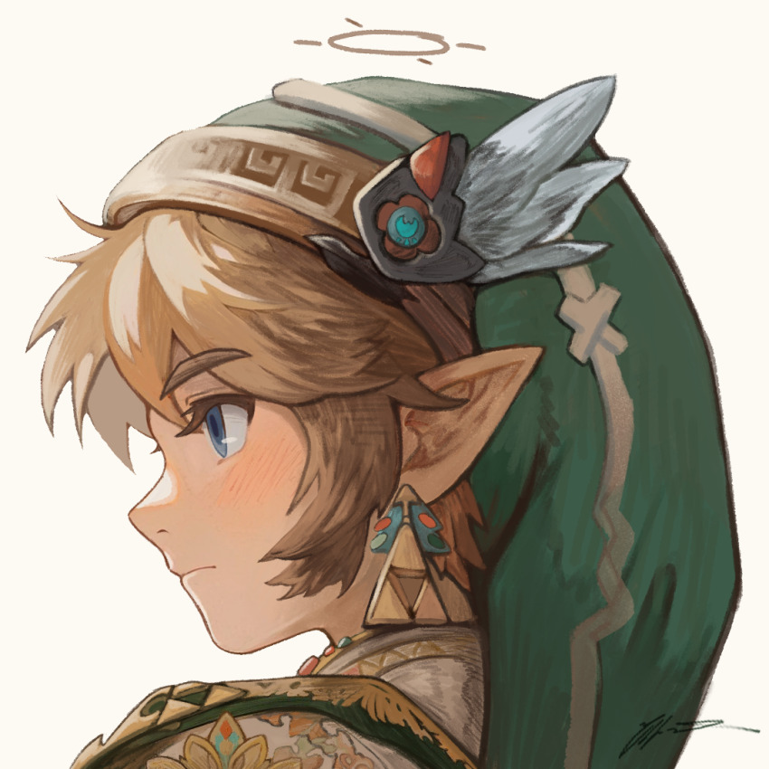 1boy, blonde_hair, blue_eyes, closed_mouth, commentary_request, expressionless, green_hat, hat