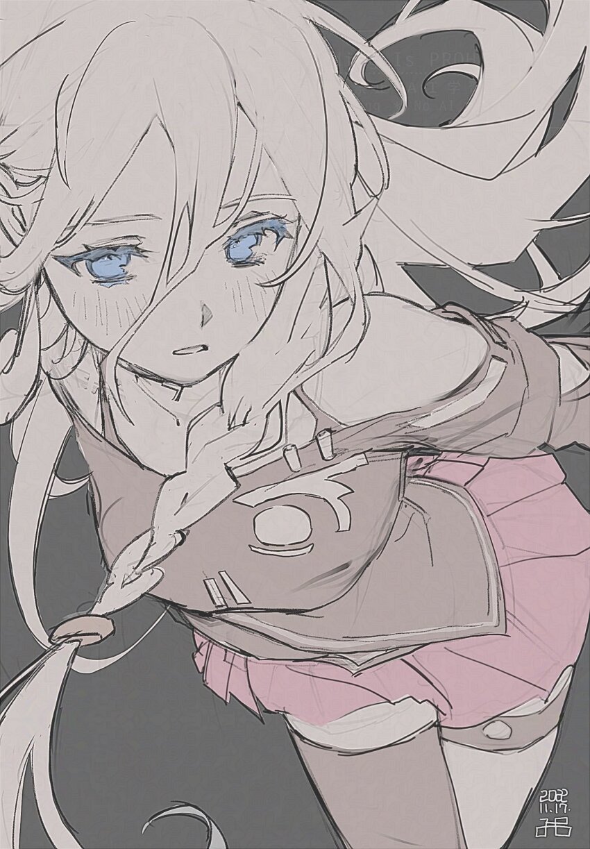 1girl, adversarial_noise, asymmetrical_legwear, bare_shoulders, braid, breasts, collarbone, colored_eyelashes