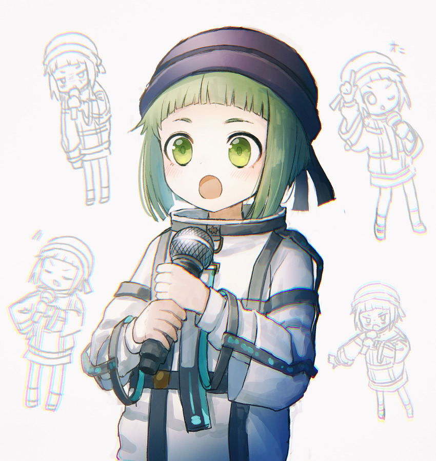 absurdres, belt, chest_belt, curry_milks, green_eyes, grey_hair, hat, hat_ribbon