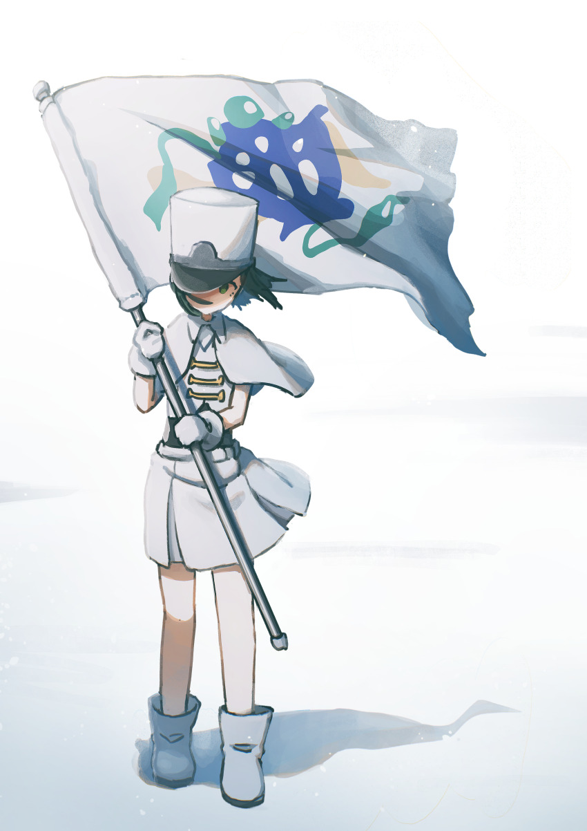 absurdres, belt, bob_cut, boots, capelet, collar, curry_milks, flag