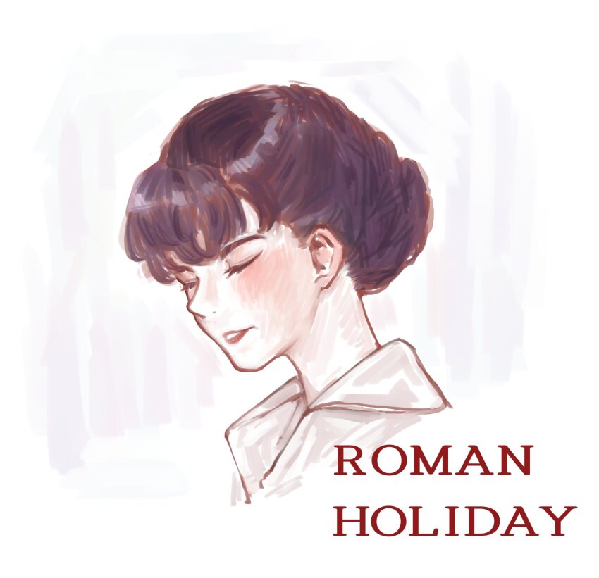 1girl, basil_(wgh0anzdple3asf), brown_hair, closed_eyes, collared_shirt, commentary_request, copyright_name, cropped_head