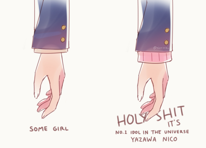 1girl, alt_text, blue_jacket, cardigan, character_name, commentary, english_commentary, english_text