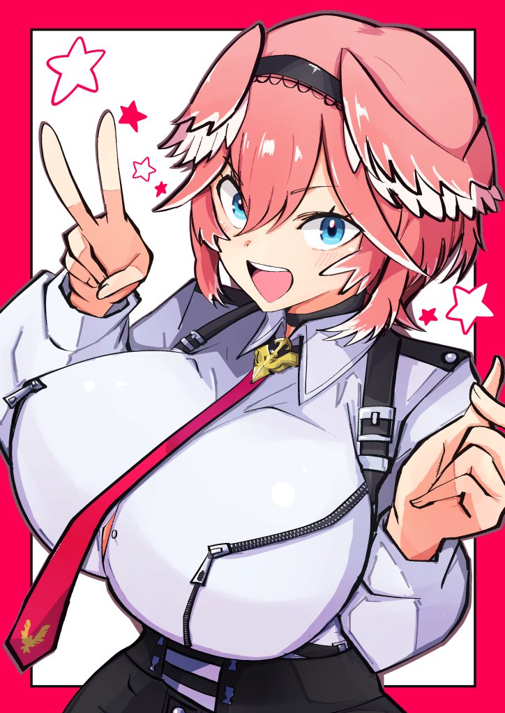 029skysky, 1girl, blue_eyes, blush, breast_zipper, breasts, collared_shirt, hair_between_eyes