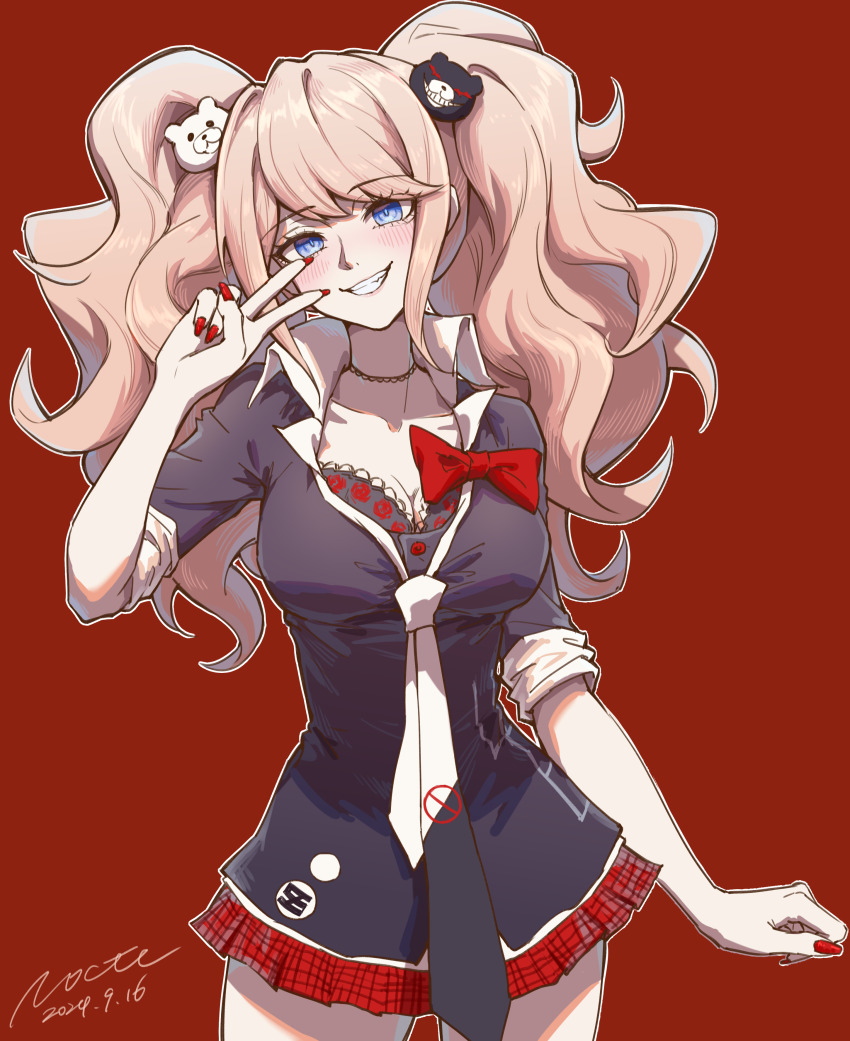 1girl, absurdres, black_bra, black_shirt, blonde_hair, blue_eyes, bow, bowtie